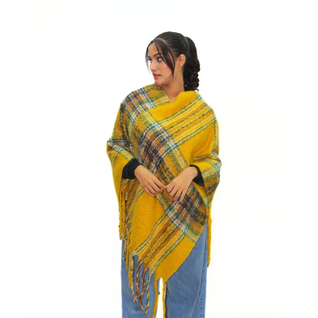 Ladies yellow and green lining poncho