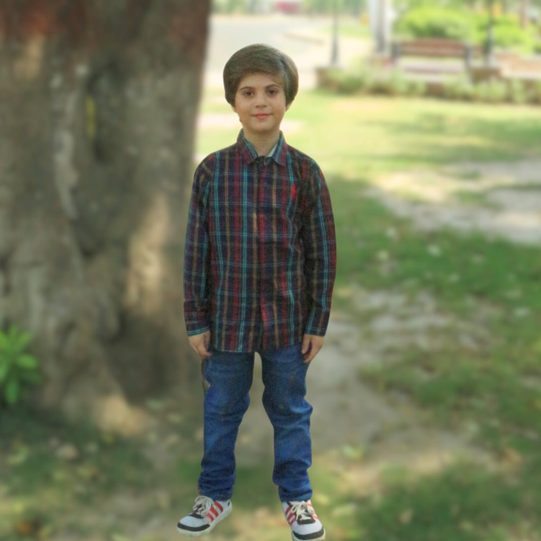 Boys Blue and Zinc check casual shirt