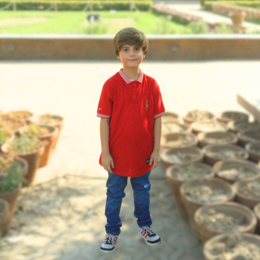 Boy red embroidered polo shirt