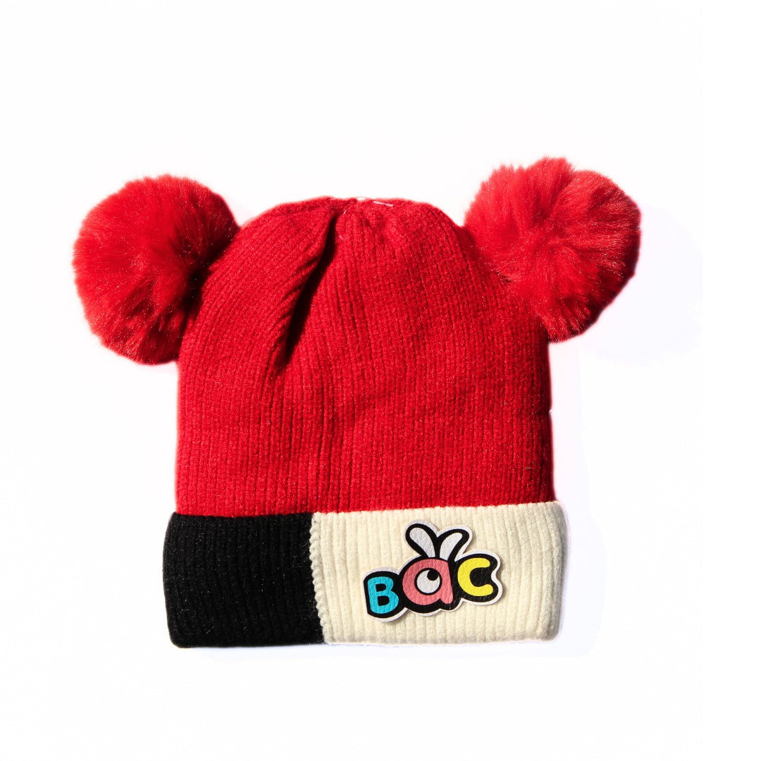 Red ABC pompom cap