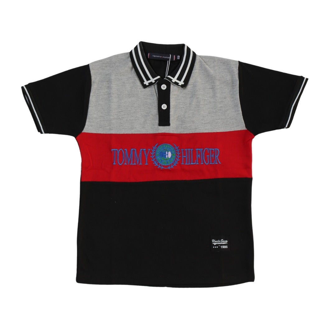 Boys black gray and red Tommy’s polo shirt