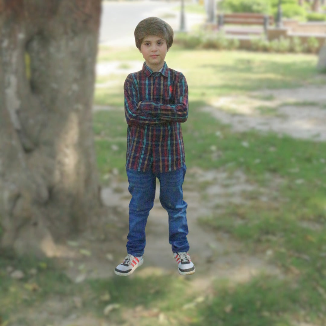 Boys Blue and Zinc check casual shirt