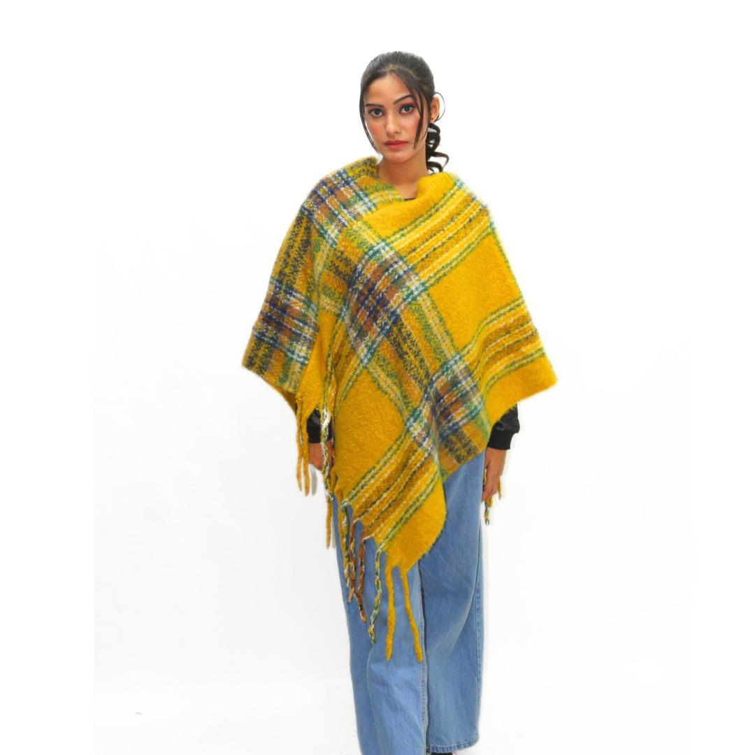 Ladies yellow and green lining poncho