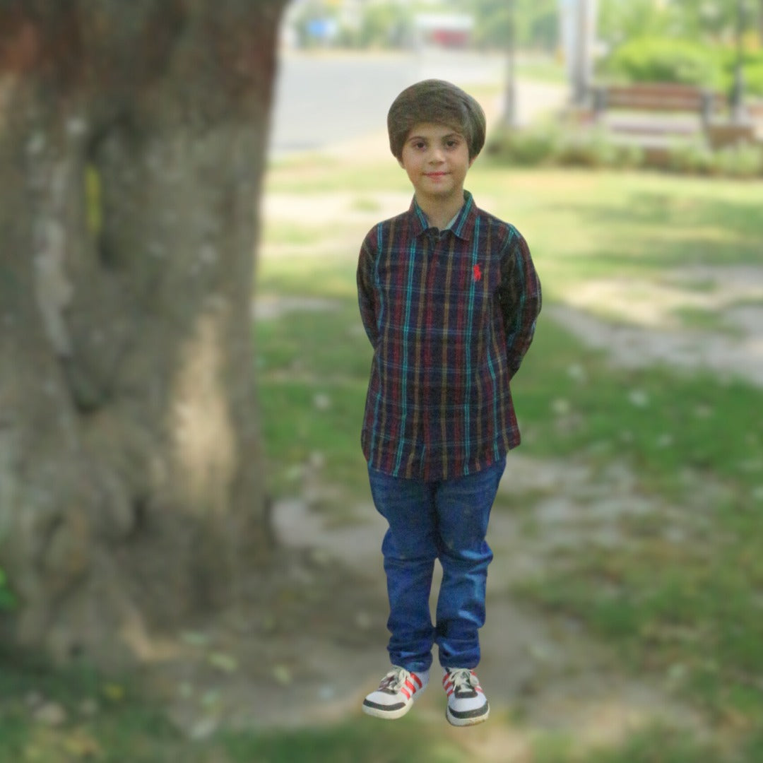 Boys Blue and Zinc check casual shirt