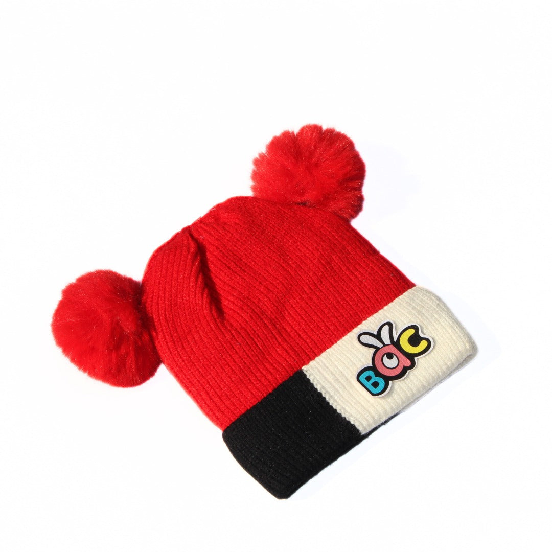 Red ABC pompom cap