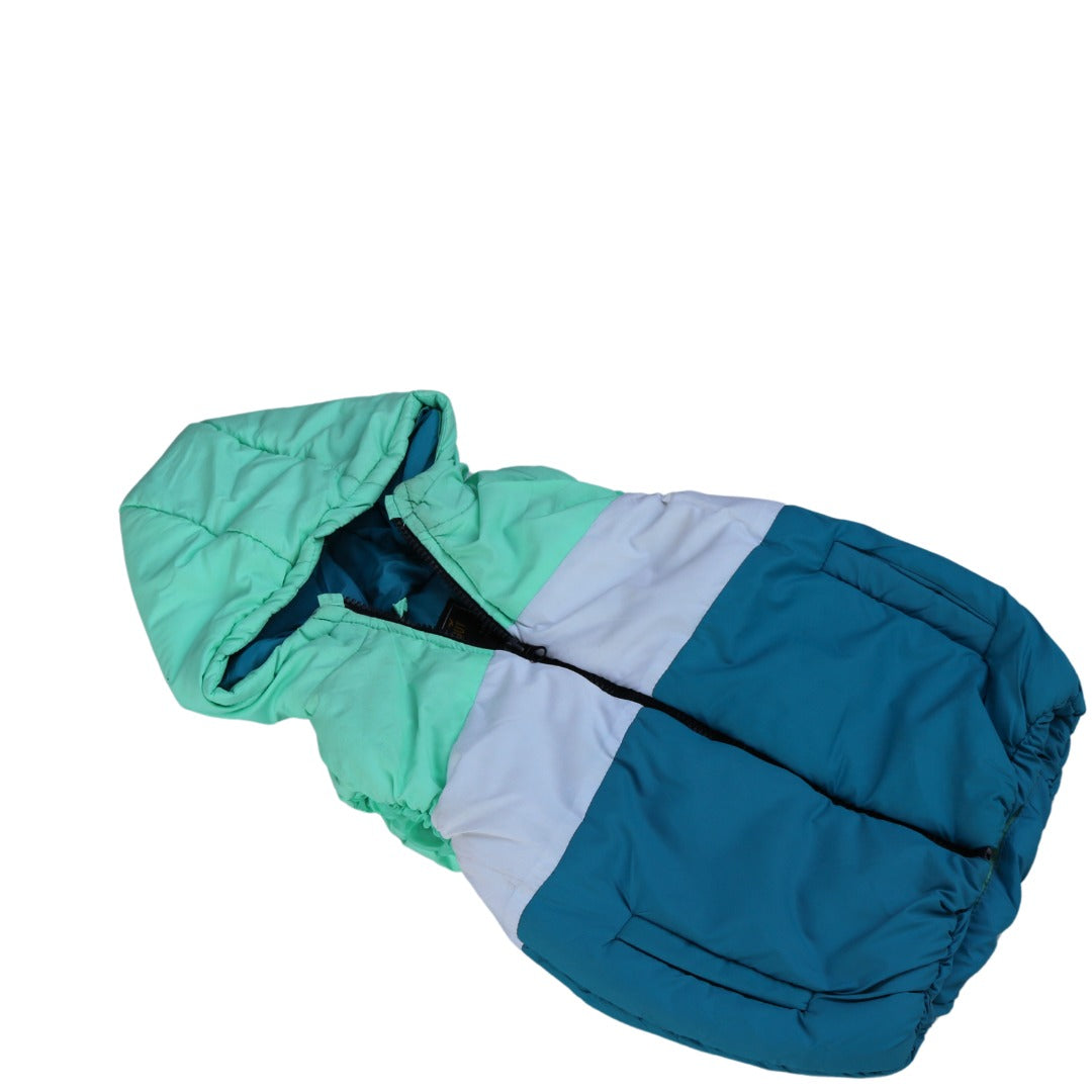 Girls blue green and white puffer sleeveless jacket