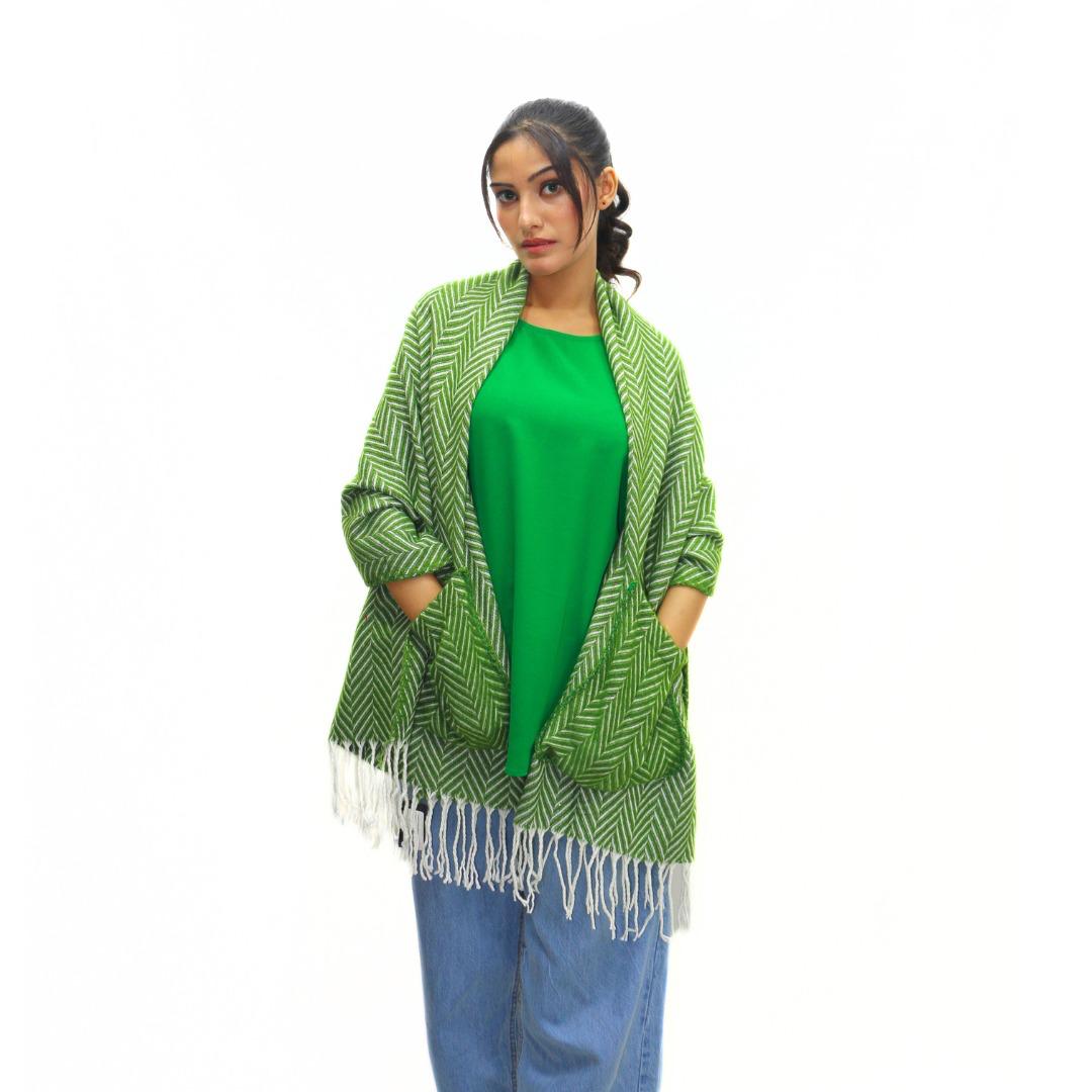 Ladies green lining pocket style cap shawl