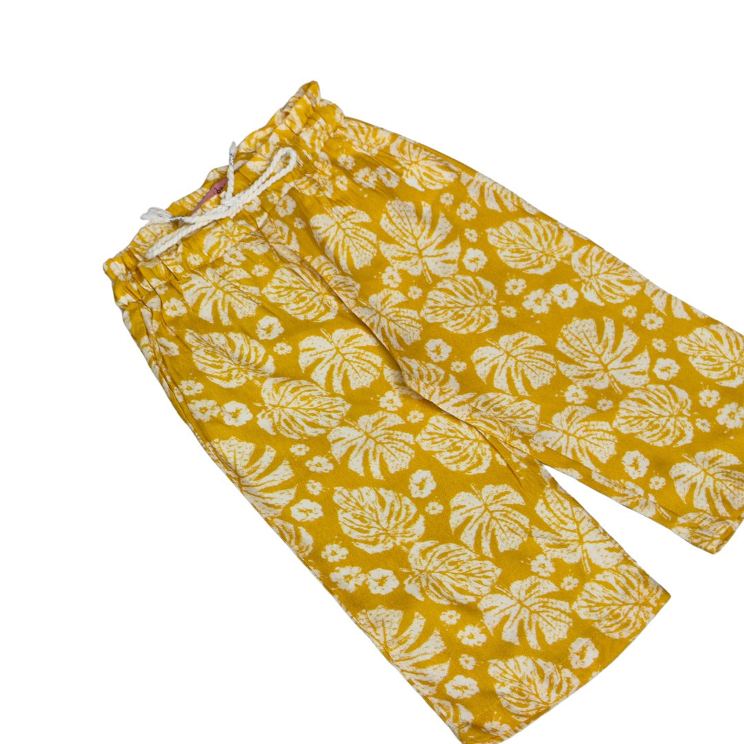 Girls yellow printed cotton trouser