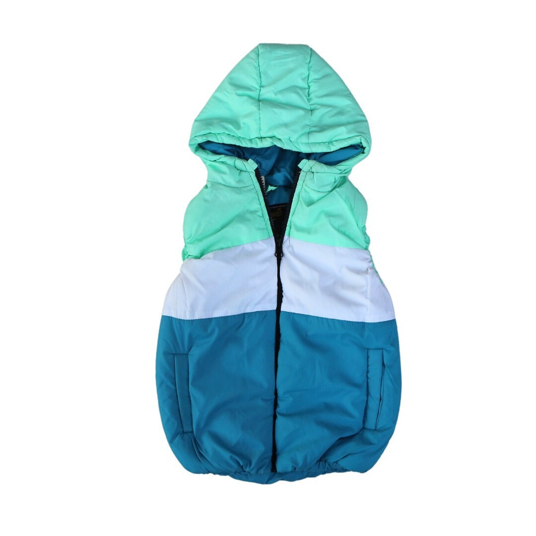 Girls blue green and white puffer sleeveless jacket