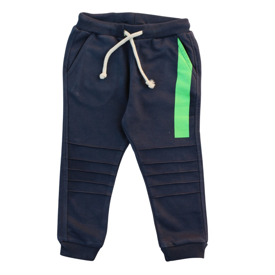 Boys blue trousers with green panel