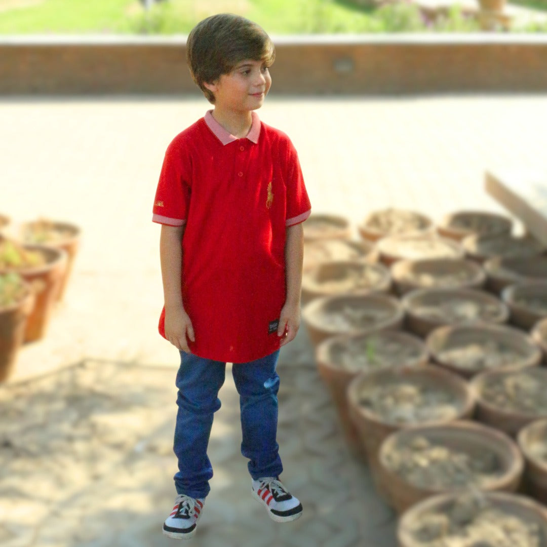 Boy red embroidered polo shirt