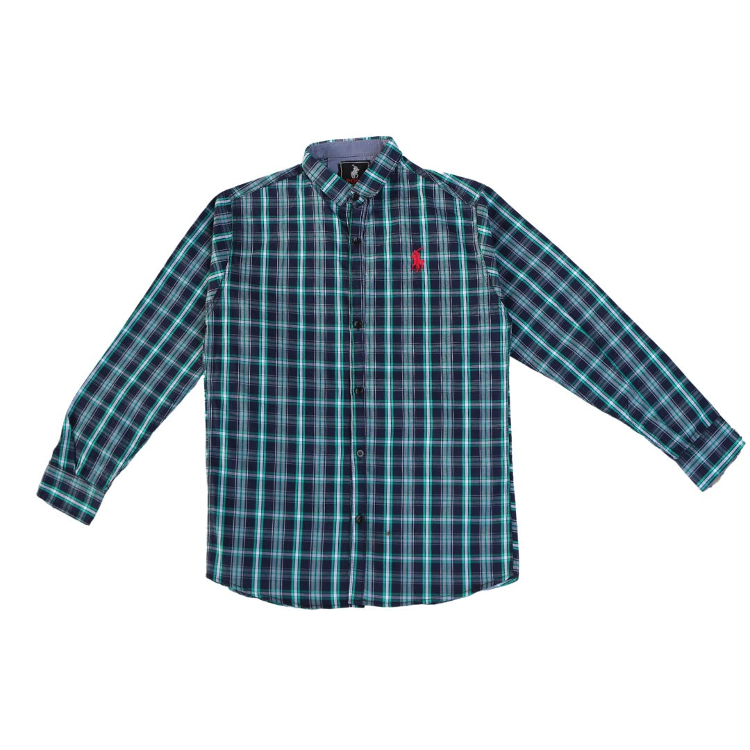 Boys blue and green check full sleeves casual shirt