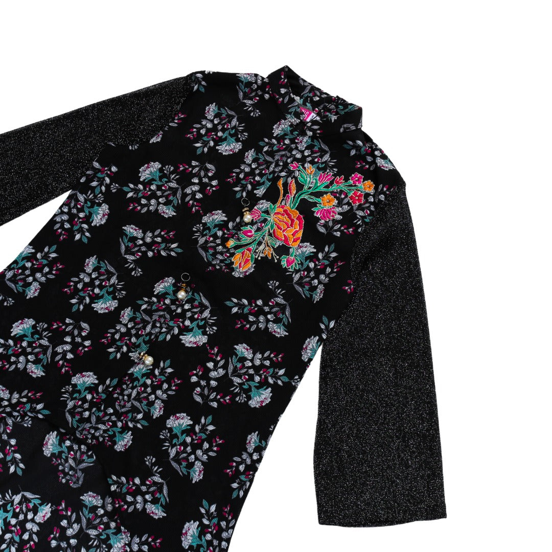 Girls black embroidered chiffon top