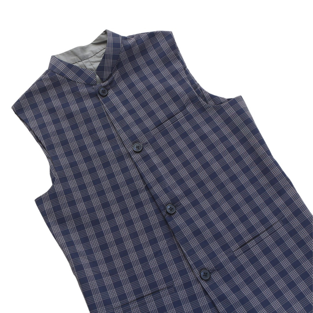 Boys gray and blue check waistcoat