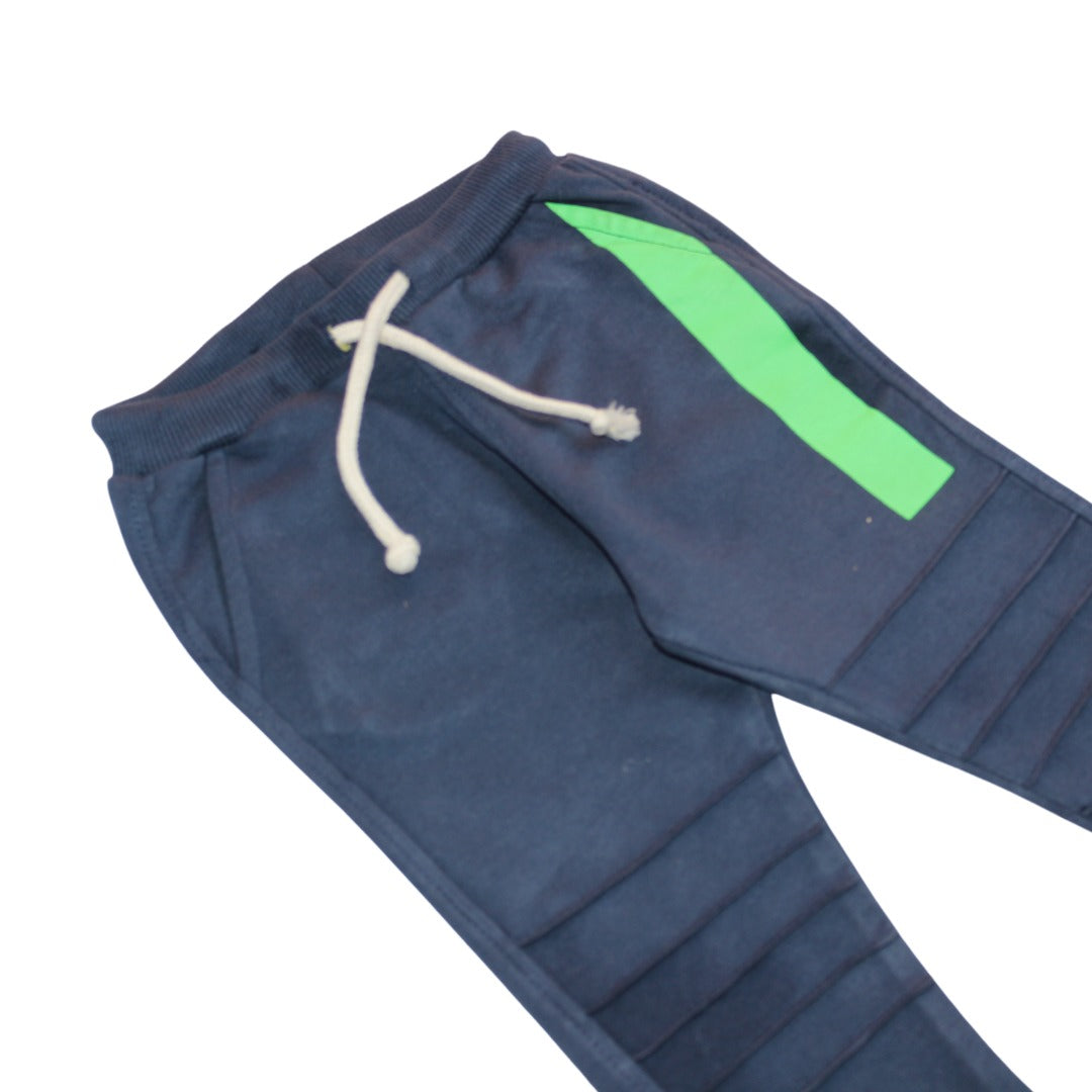 Boys blue trousers with green panel