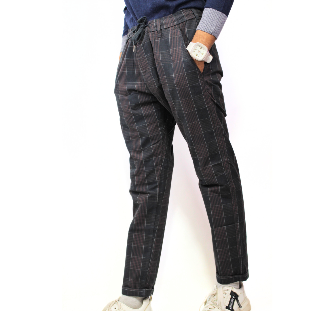 Mens black cheque  cotton trouser