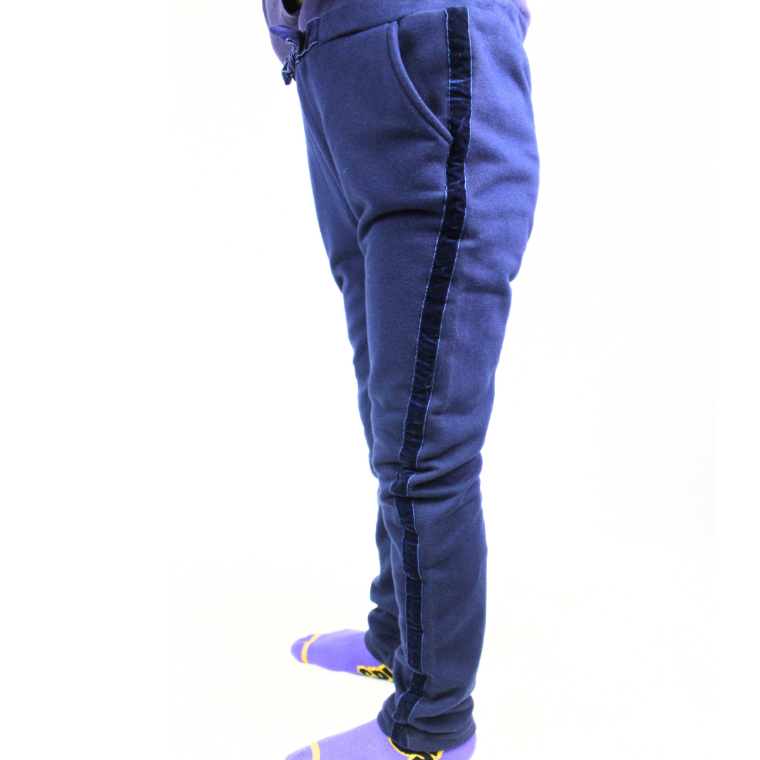 Girls Blue Trouser with Velvet stripes.