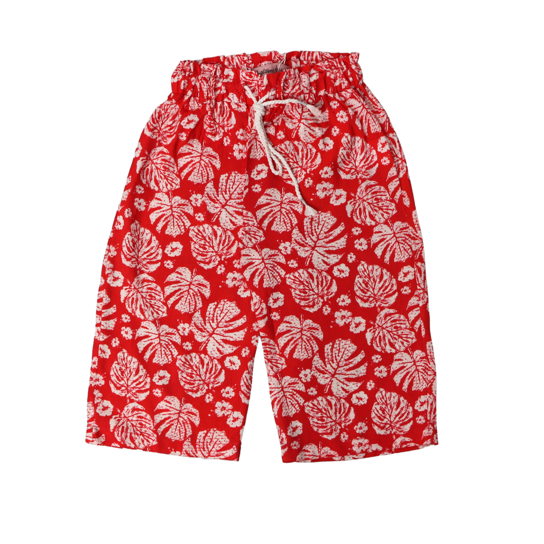 Girls red cotton printed capri