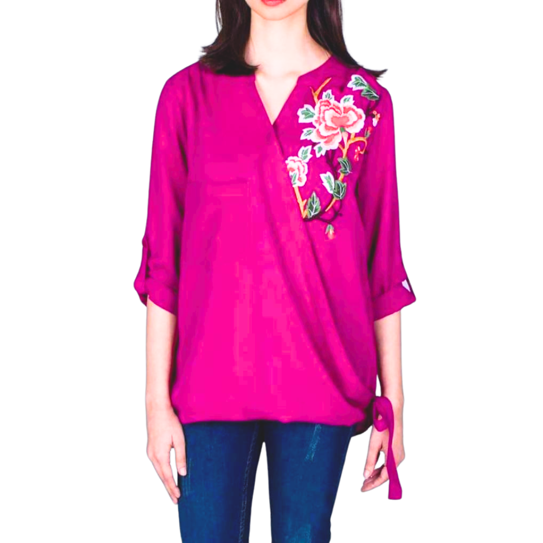 Ladies pink flower embroidered Top