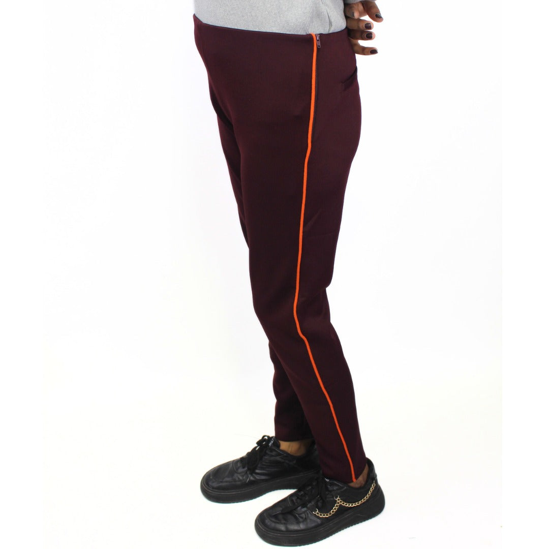 Ladies maroon side stripe