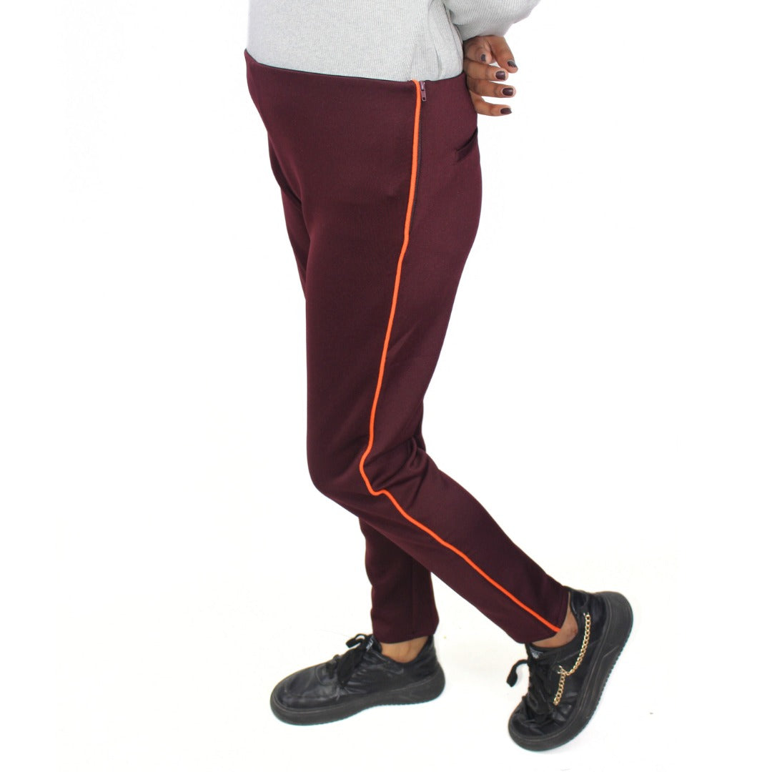 Ladies maroon side stripe