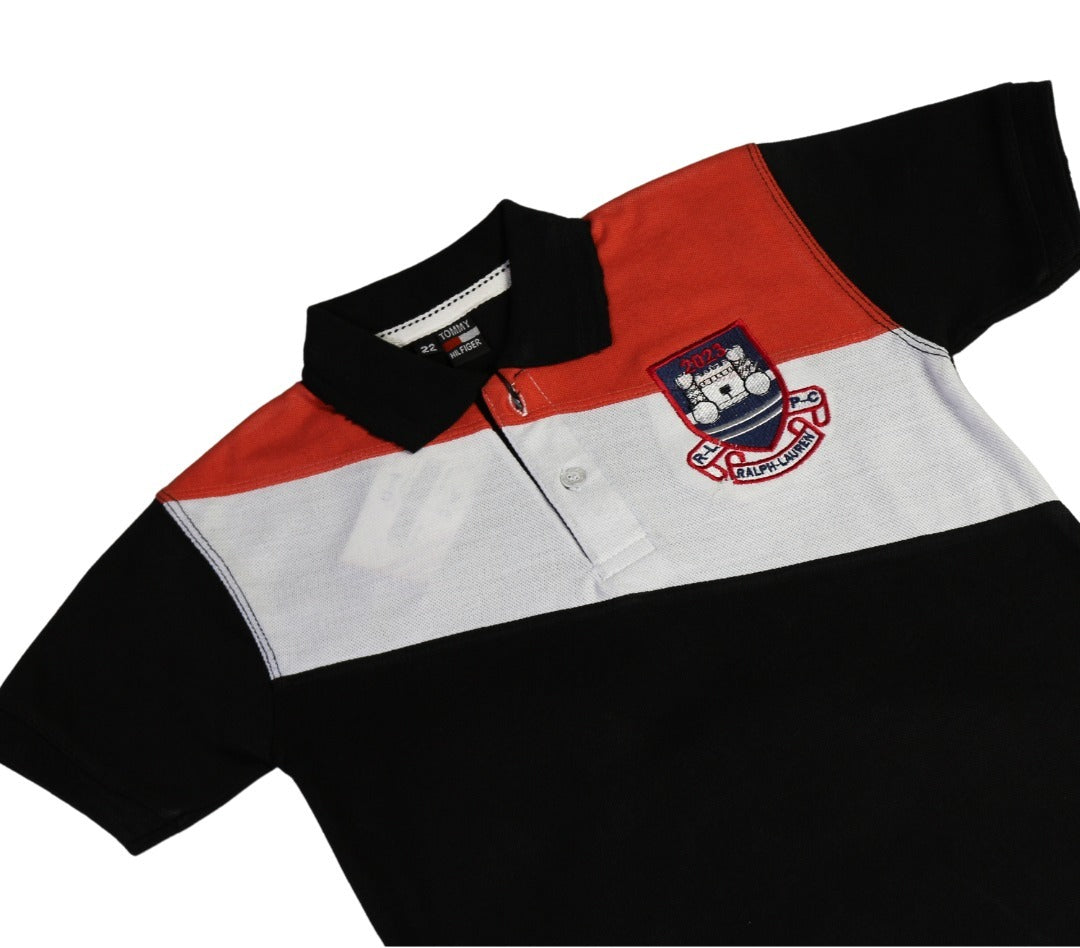 Boys black,white and peach polo shirt