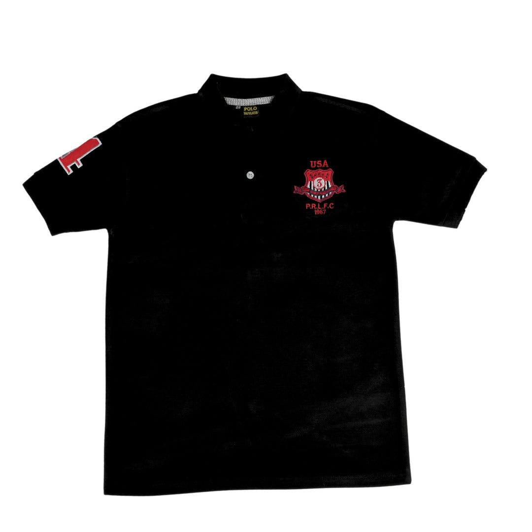 Boys black patch polo shirt