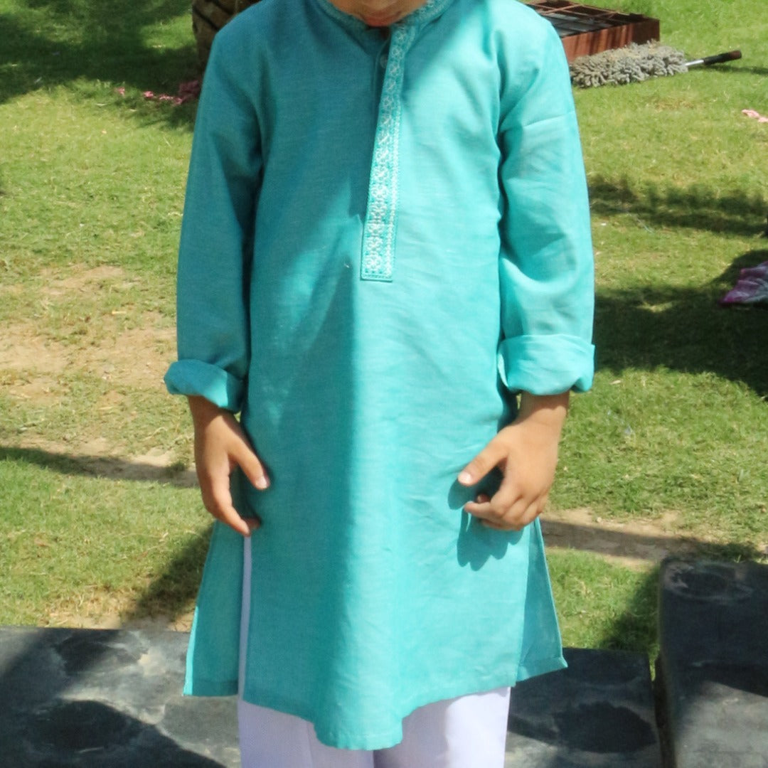 Boys green embroidered kurta