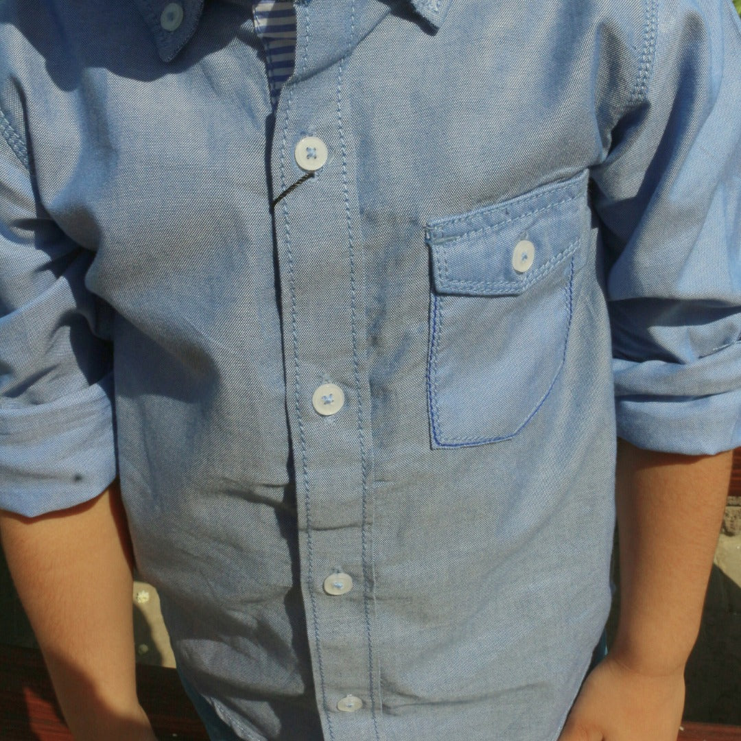 Boys blue pocket style casual shirt