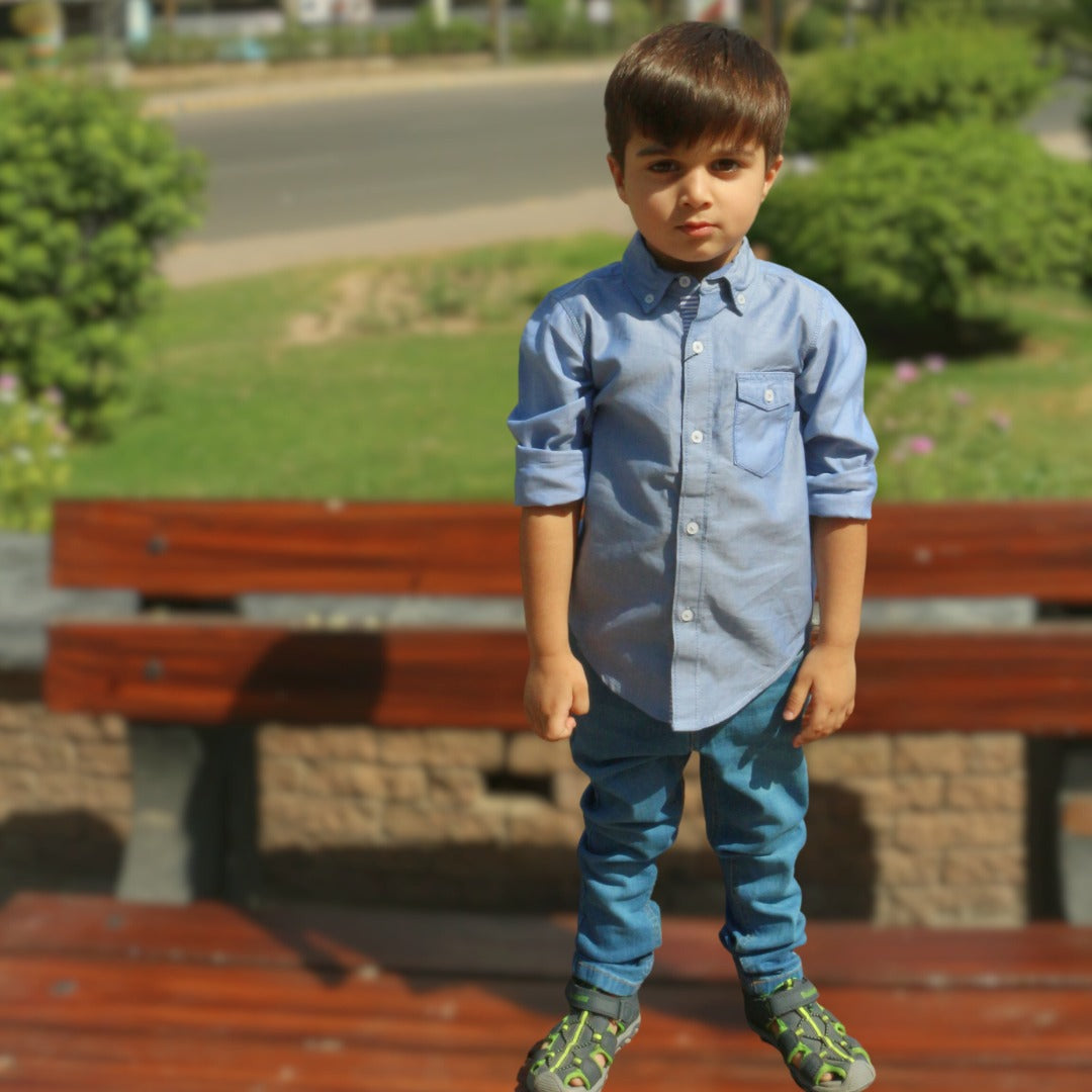 Boys blue pocket style casual shirt