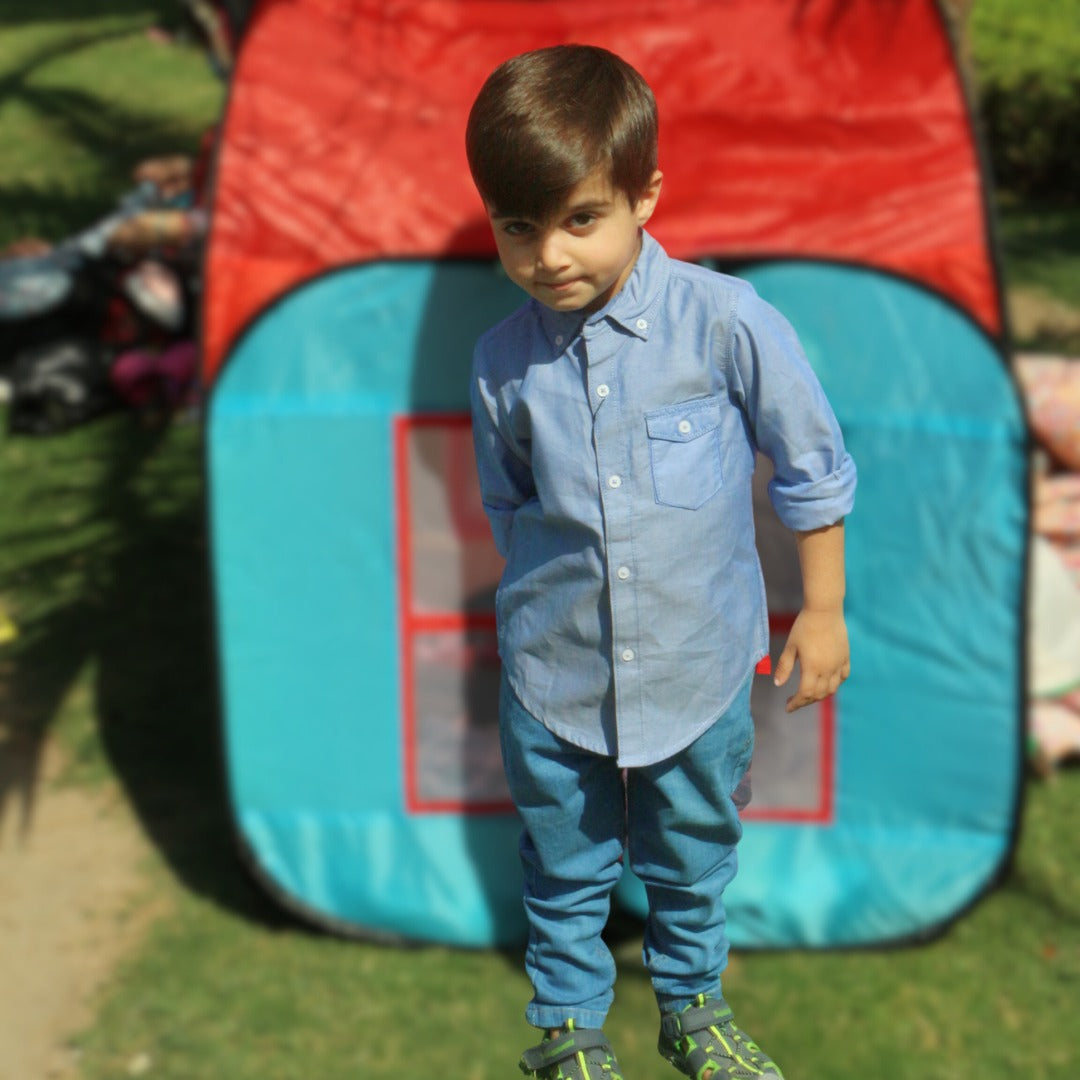 Boys blue pocket style casual shirt