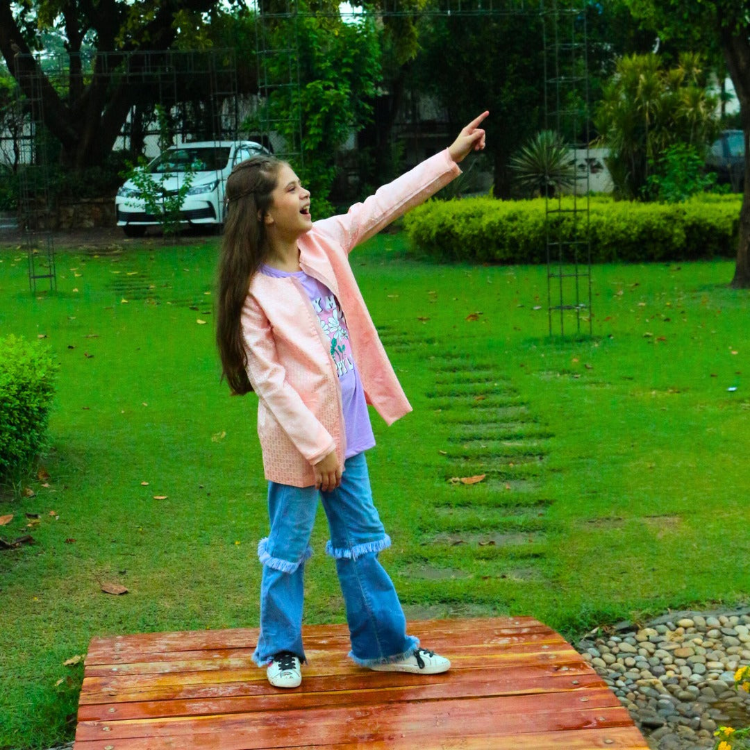 Girls pink self cardigan