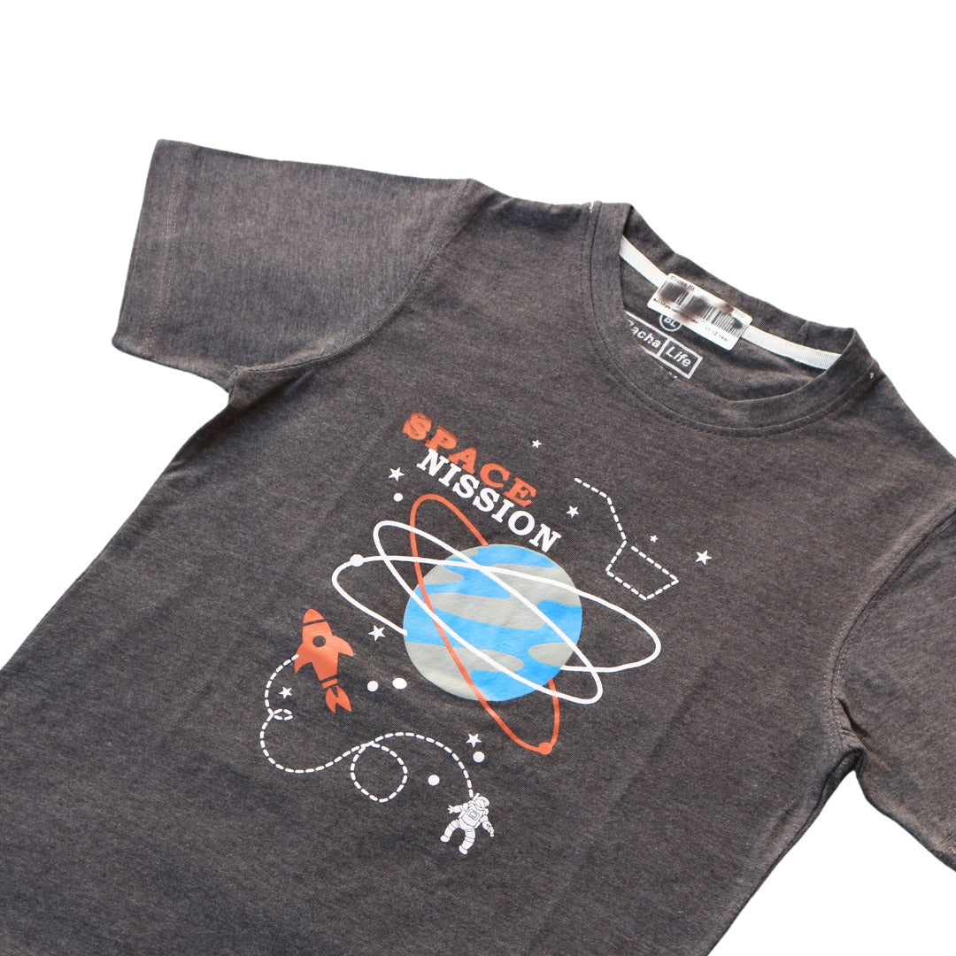 Boys ash gray space nission t-shirt