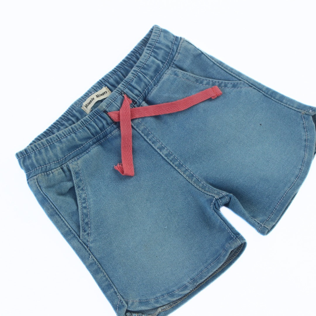 Blue red knots denim shorts