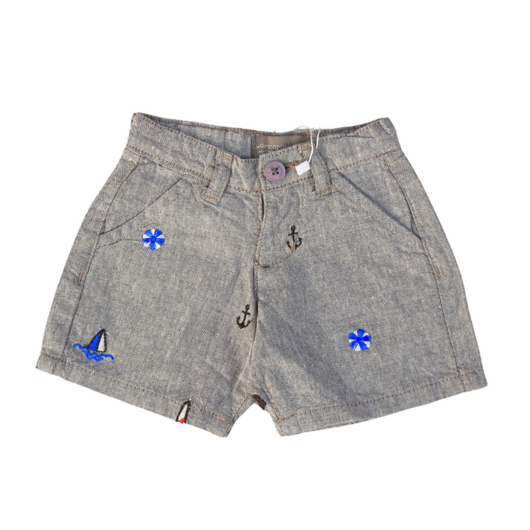 Boys gray embroidered cotton shorts