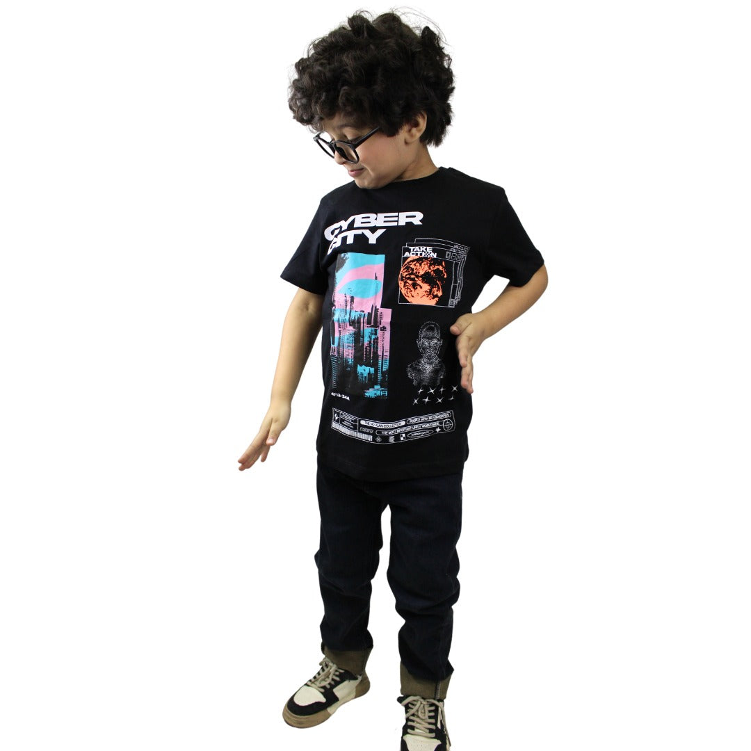 Boys black cyber city T-Shirt