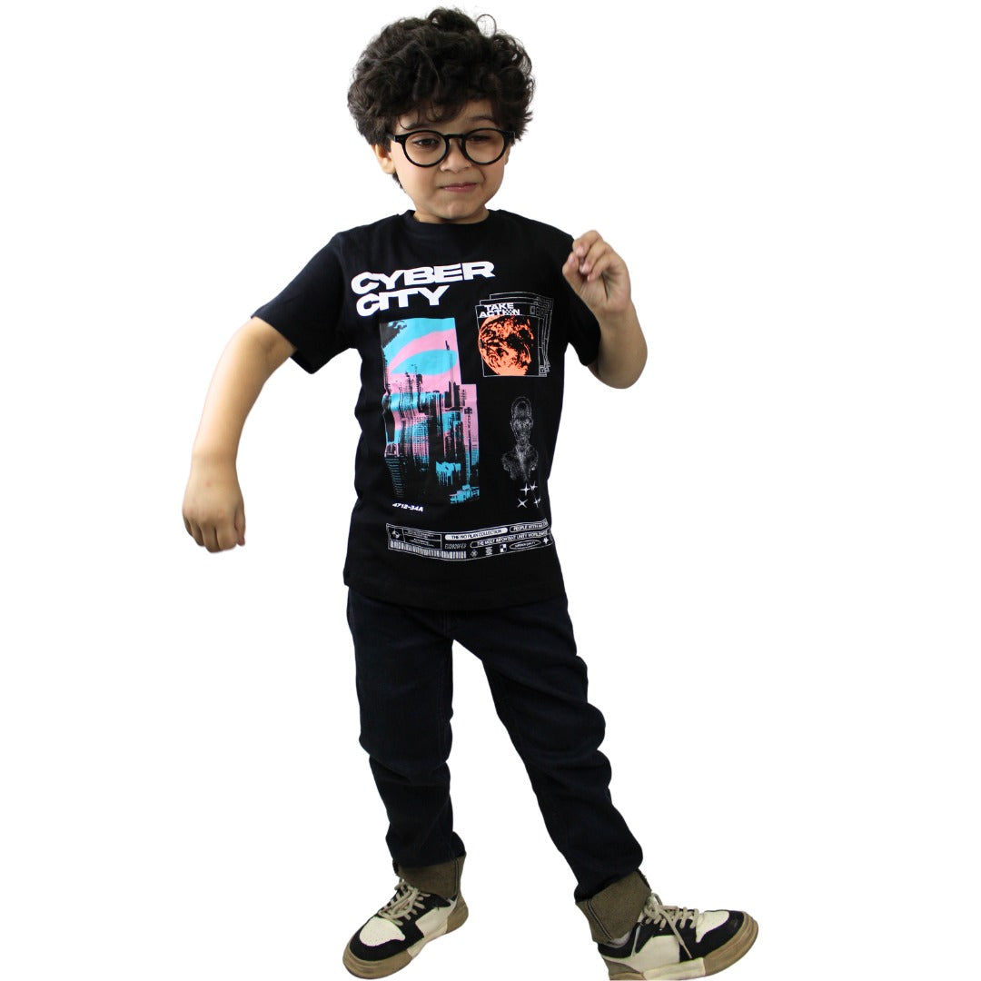 Boys black cyber city T-Shirt