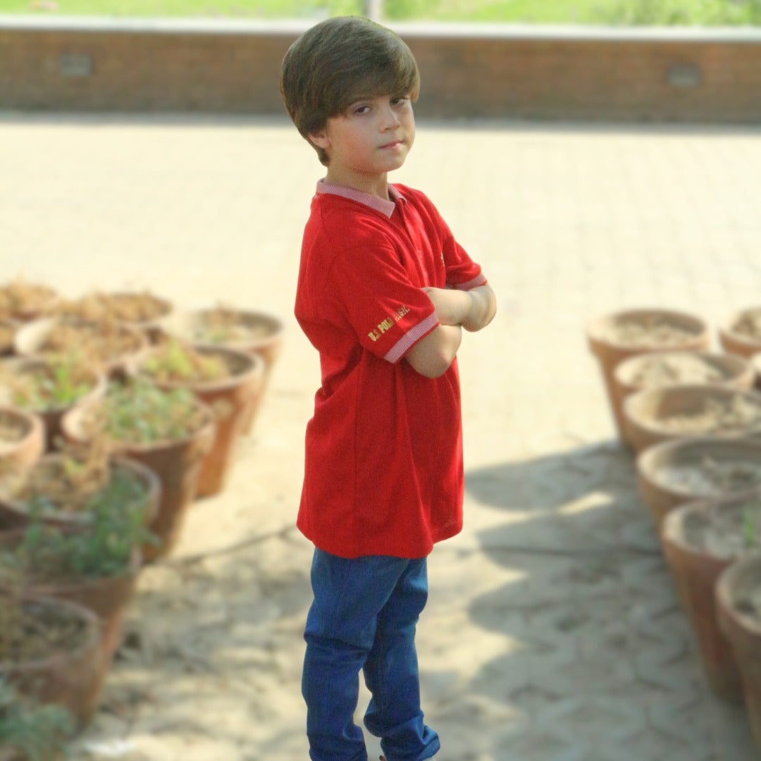 Boy red embroidered polo shirt