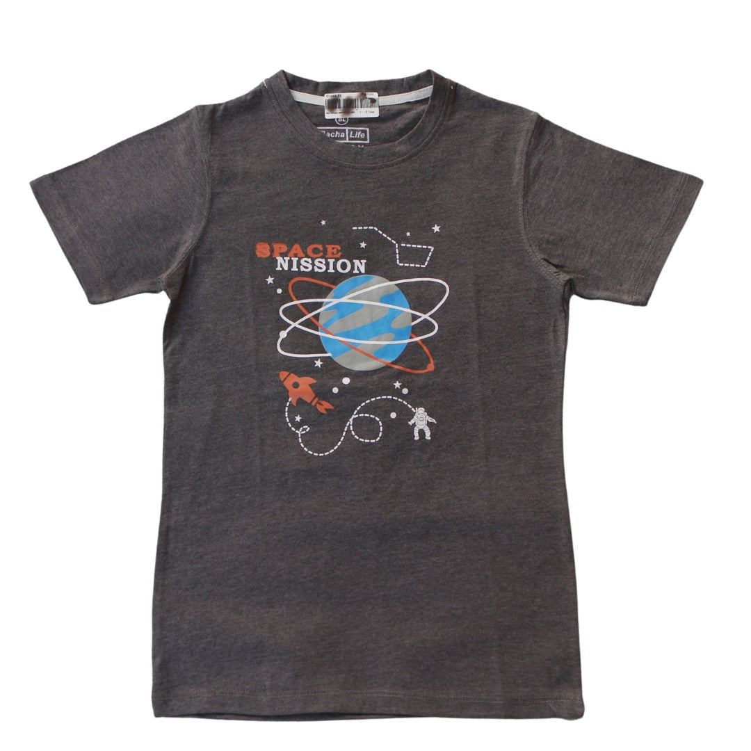 Boys ash gray space nission t-shirt