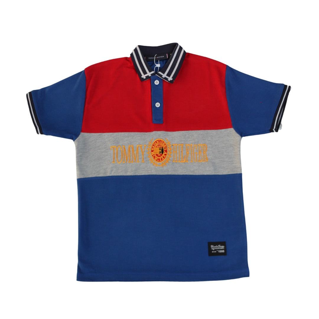 Boys blue gray and red Tommy Hilfiger polo