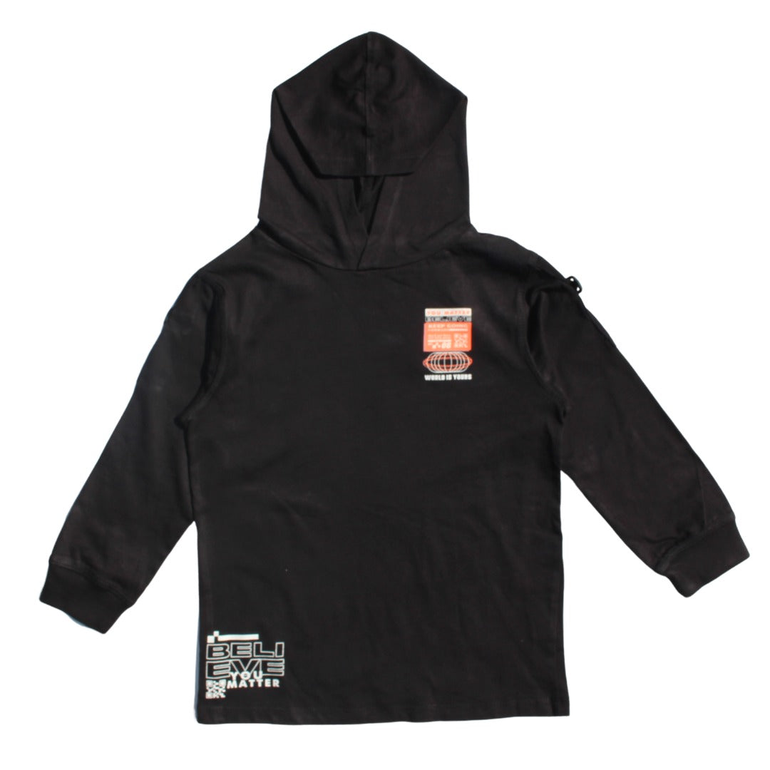 Boys black printed hoody