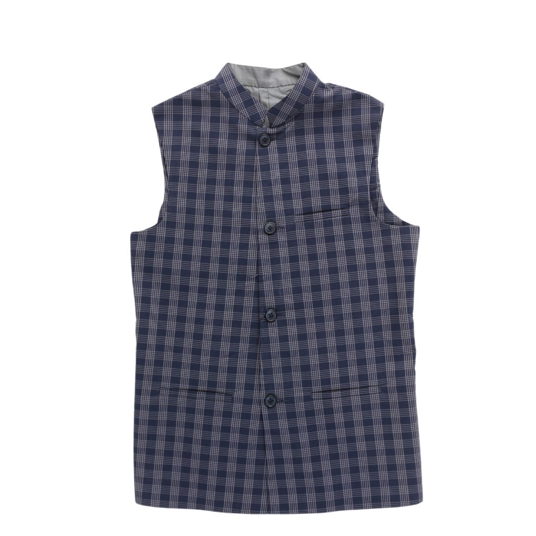 Boys gray and blue check waistcoat