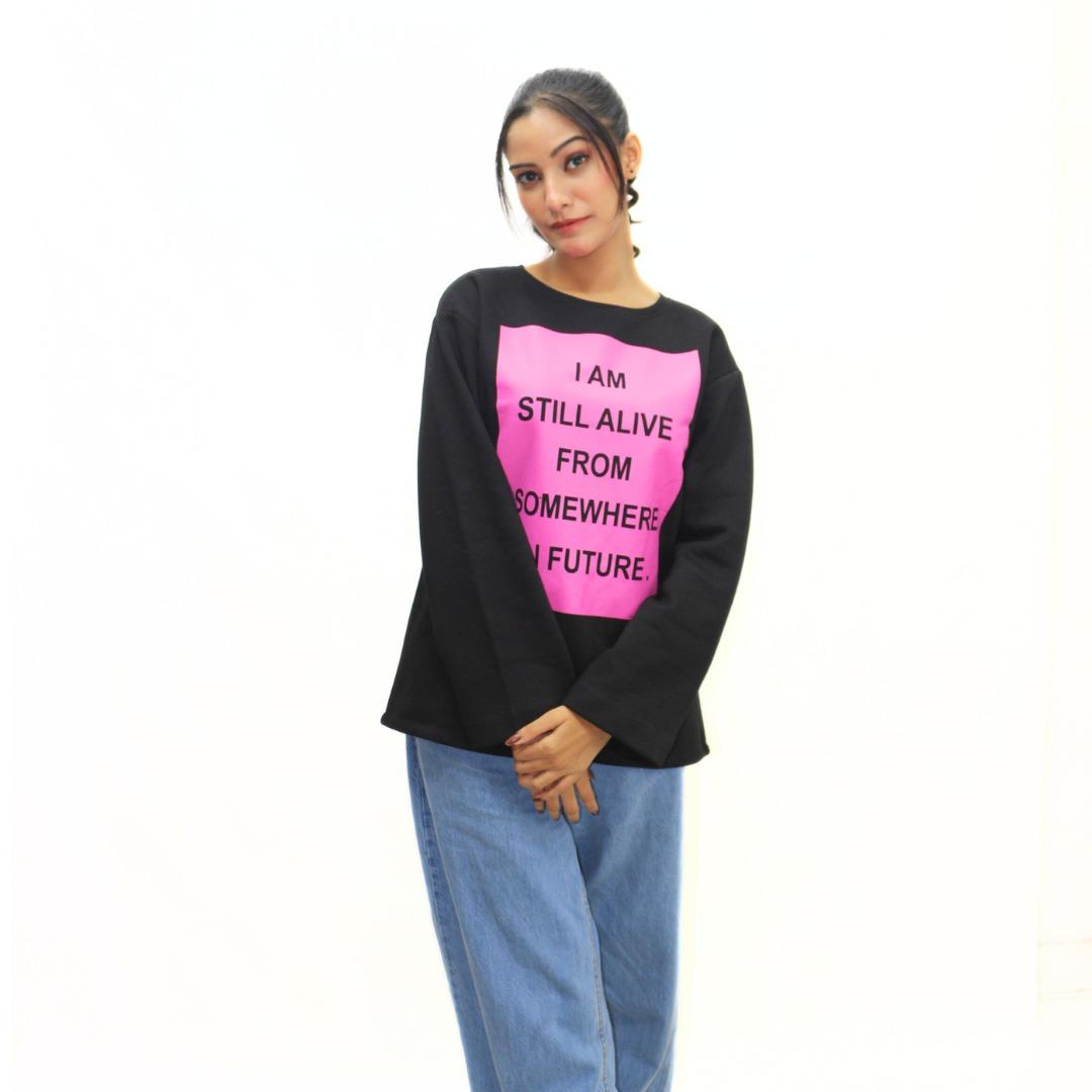 Ladies black and pink printed sweatshirt