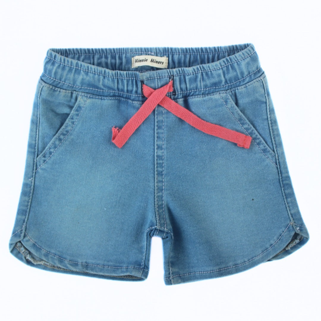 Blue red knots denim shorts